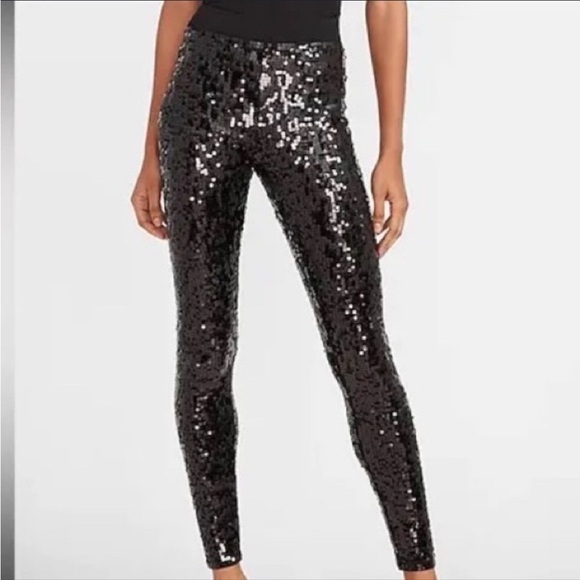Express NWT Sequin Black Women's Skinny Legging Pants - Picture 1 of 9